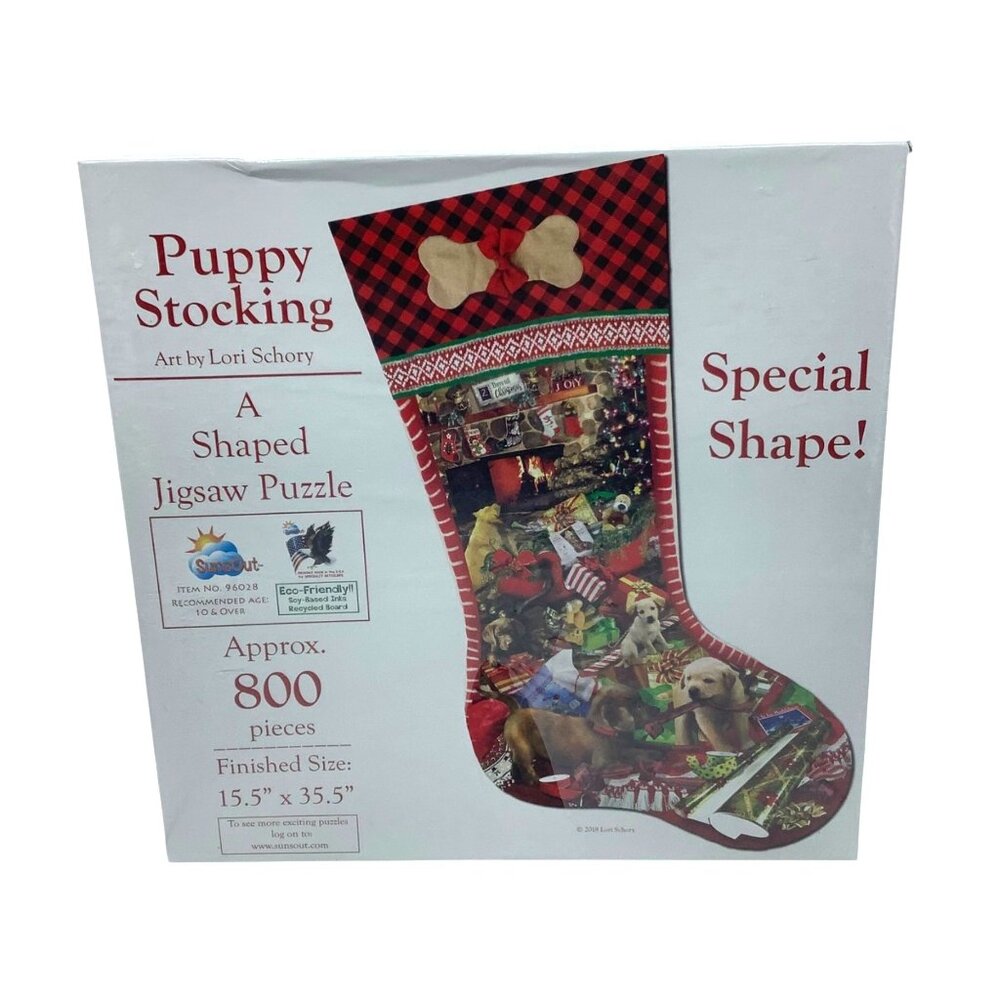 Puppy Stocking Shaped Jigsaw‎ Puzzle Christmas Schory 800 Piece 15.5" X 35.5"